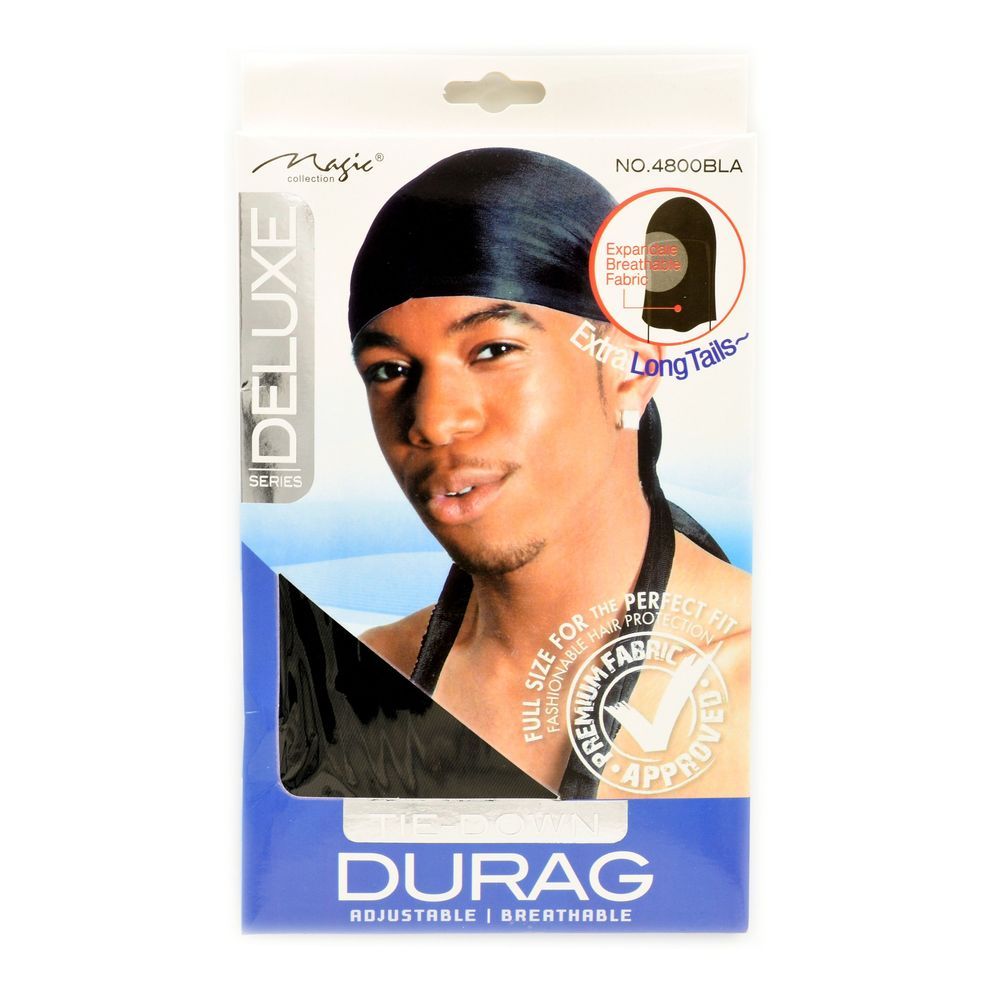 Magic Collection Men's Delux Tie Down Durag Black 4800bla