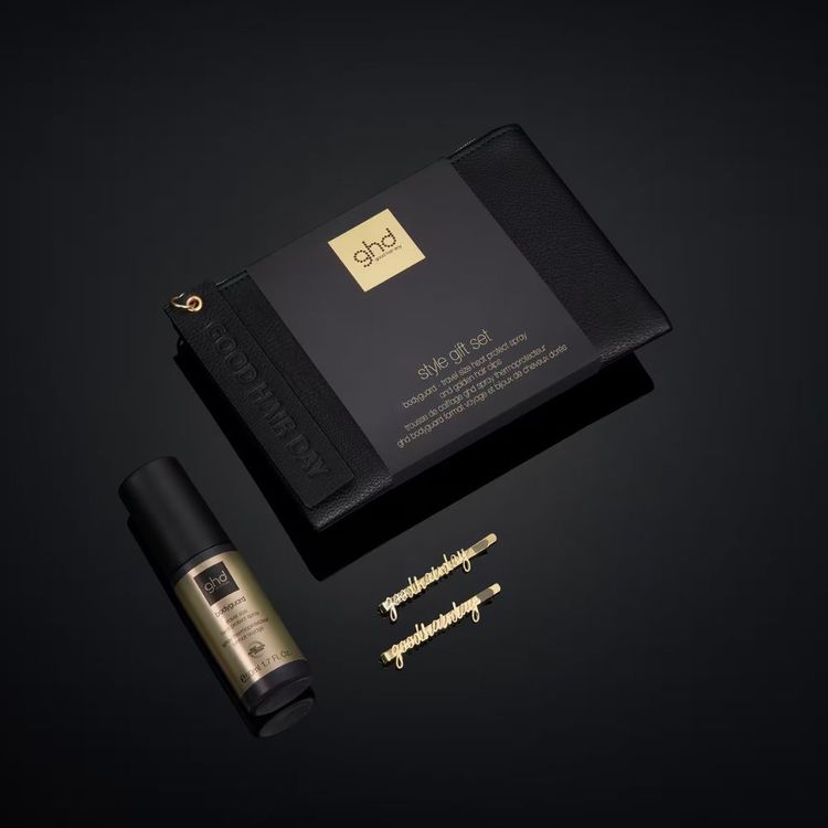 ghd Style gift Set (Travel Size Heat Protect Spray + golden Hair Clips)