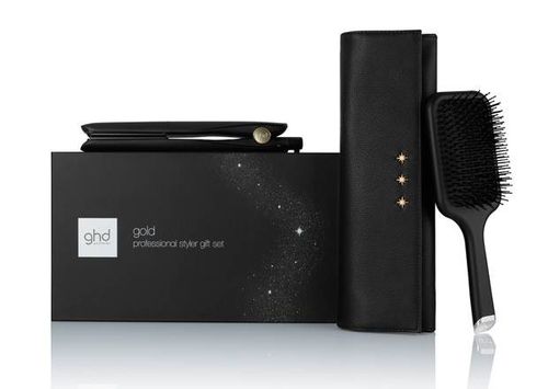 ghd Gold Hair Straightener & Paddle Brush Gift Set Black